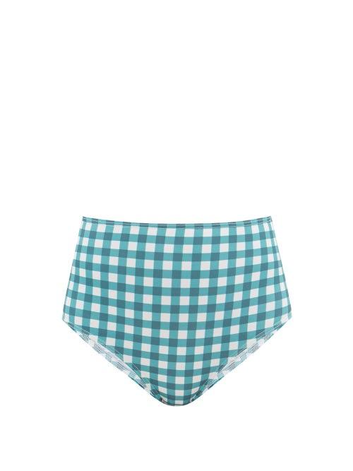 Ephemera - High-rise Gingham Recycled-fibre Bikini Briefs - Womens - Green Print