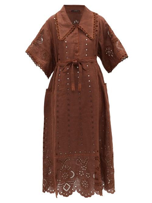 Matchesfashion.com Vita Kin - Charlotte Chelsea-collared Linen Dress - Womens - Brown