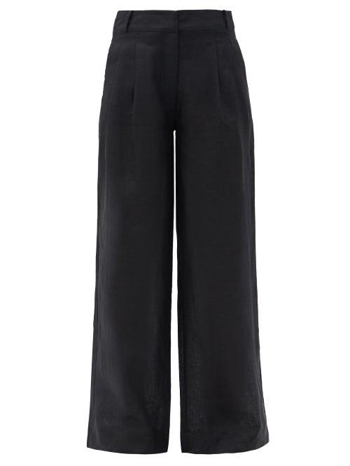 Matchesfashion.com Asceno - Rivello Organic-linen Wide-leg Trousers - Womens - Black