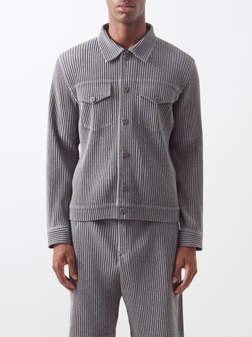 Homme Pliss Issey Miyake - Buttoned Technical-pleated Knit Jacket - Mens - Grey