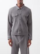Homme Pliss Issey Miyake - Buttoned Technical-pleated Knit Jacket - Mens - Grey