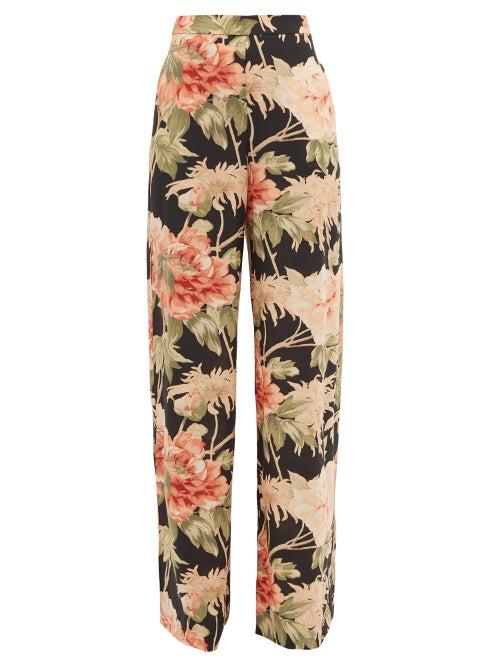 Matchesfashion.com Zimmermann - Espionage Floral Silk Blend Wide Leg Trousers - Womens - Black Print