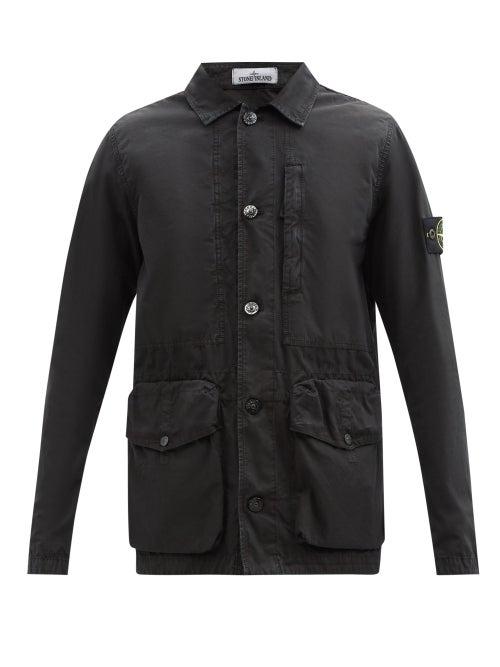 Stone Island - Button-front Logo-patch Cotton Jacket - Mens - Black