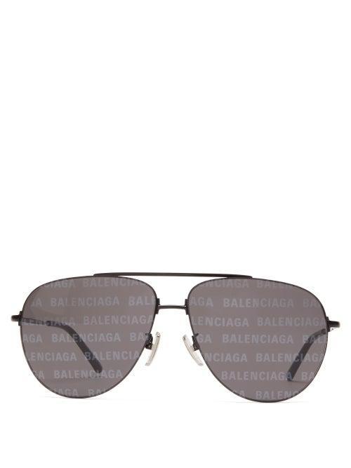 Matchesfashion.com Balenciaga - Invisible Xxl Monogram-print Aviator Sunglasses - Womens - Black Multi