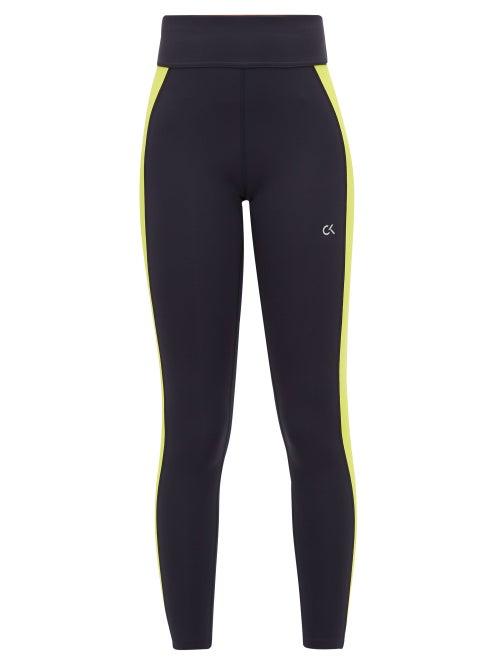 Matchesfashion.com Calvin Klein Performance - Logo Print Striped Technical Leggings - Womens - Black