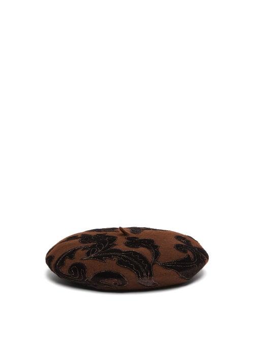 Matchesfashion.com Etro - Velvet Appliqu Beret - Womens - Khaki