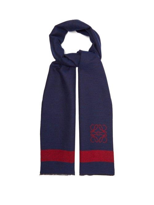 Matchesfashion.com Loewe - Stripe Intarsia Wool And Silk Blend Scarf - Mens - Navy Multi