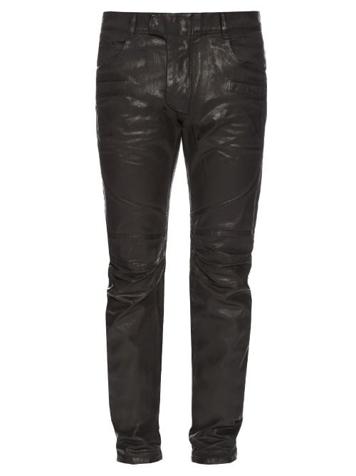 Balmain Biker Slim-leg Wax-effect Jeans