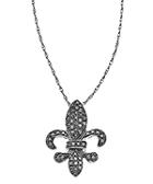 Silver And Black Diamond Fleur De Lis Pendant Necklace
