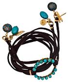 Beaded Turquoise Circle And Charms Suede Wrap
