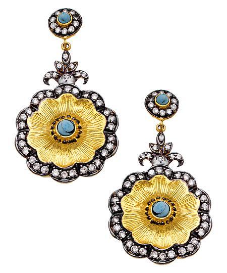 Flower Shaped Turquoise And Cz