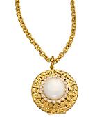 White Caboche And Gold Filigree Locket Necklace