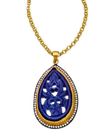 Blue Carved Pendant Necklace