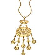 Long Gold Pendant With Charms Necklace