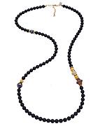 Long Gold Pyrite Crystal And Black Beaded Necklace