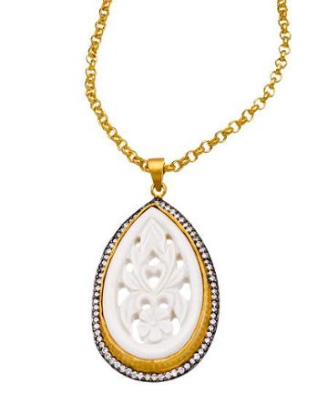 White Carved Pendant Necklace
