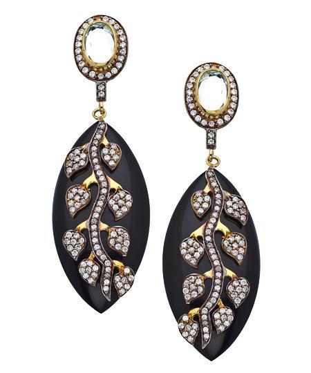 Gold Black And Cz Leaf