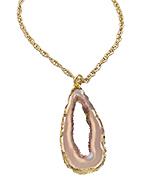 Gold And Natural Geode Pendant Long Necklace