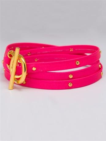 Graham Leather Studded Wrap Bracelet In Neon Pink