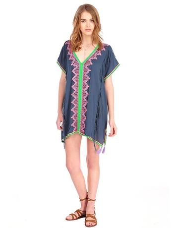 Surf Gypsy By Vintage Havana Embroidered V Neck Cover Up