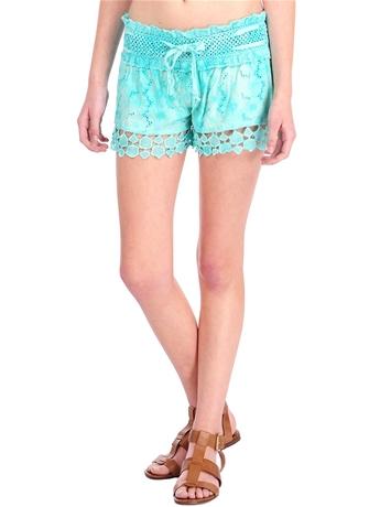 Surf Gypsy By Vintage Havana Washed Mixed Crochet Shorts