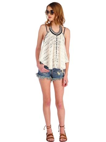 Surf Gypsy By Vintage Havana Crochet Tribal Trim Halter
