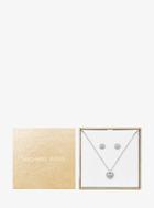 Michael Kors Pave Silver-tone Heart Necklace And Earrings Set