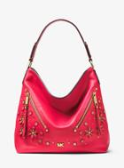 Michael Michael Kors Evie Large Floral Embellished Pebbled Leather Shoulder Bag