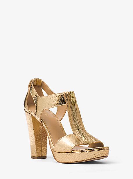 Michael Michael Kors Berkley Lock Metallic Embossed-leather Platform Sandal