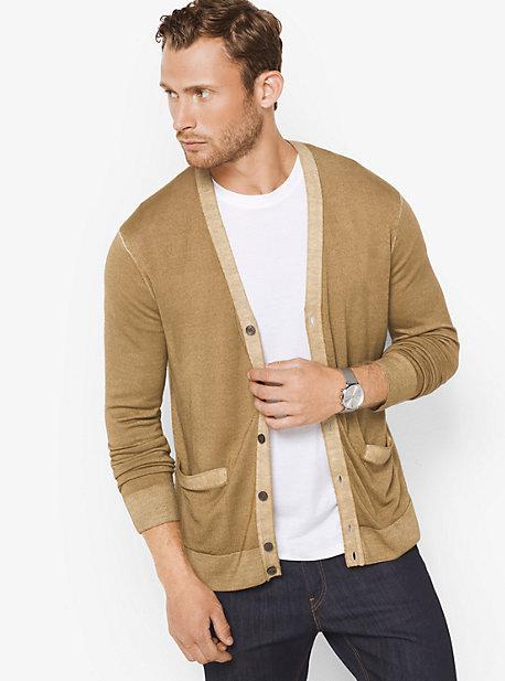 Michael Kors Mens Washed Merino Wool Cardigan