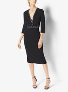 Michael Kors Collection Grommeted Stretch-cady V-neck Sheath Dress
