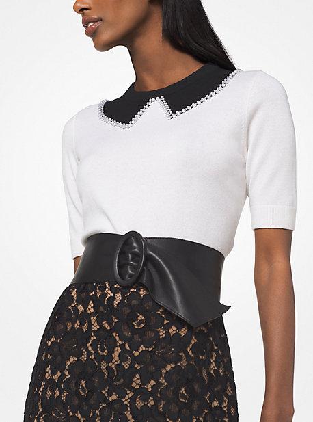 Michael Kors Collection Pearl Embroidered Cashmere Trompe Loeil Pullover
