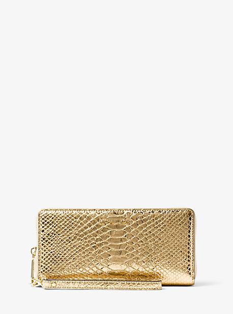 Michael Michael Kors Jet Set Travel Metallic Snake-embossed-leather Continental Wristlet