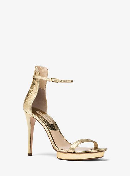 Michael Kors Collection Doris Metallic Snake-embossed Leather Sandal