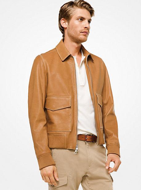 Michael Kors Mens Leather Flight Jacket