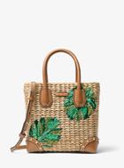 Michael Michael Kors Malibu Palm Embroidered Woven Straw Satchel