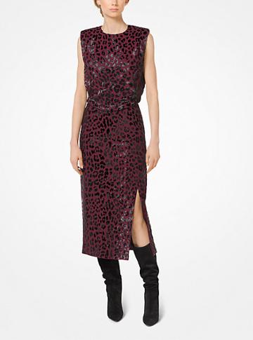 Michael Kors Collection Leopard-embroidered Stretch Pebble-crepe Sheath Dress