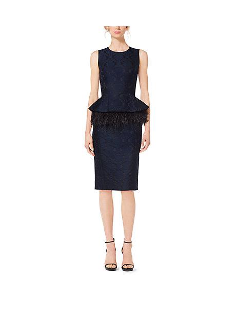 Michael Kors Collection Feather-embroidered Peplum Damask Jacquard Dress