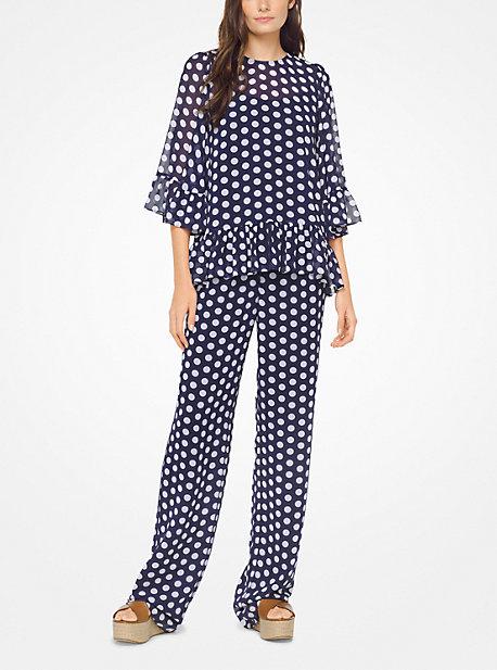 Michael Michael Kors Ruffled Polka Dot Georgette Top