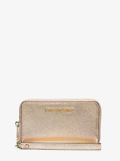 Michael Michael Kors Jet Set Travel Large Metallic Leather Smartphone Wristlet