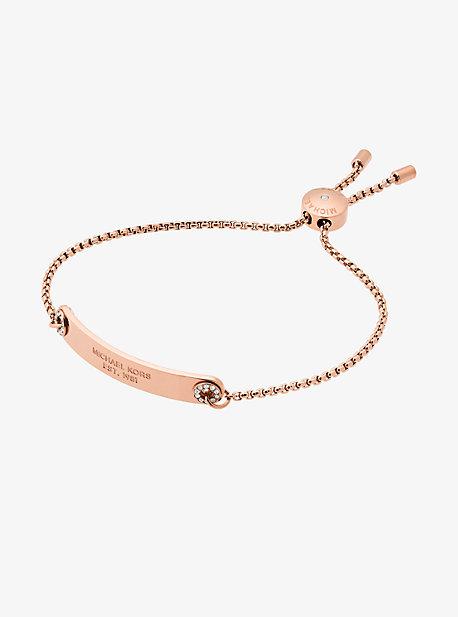 Michael Kors Pave Rose Gold-tone Logo Plaque Slider Bracelet