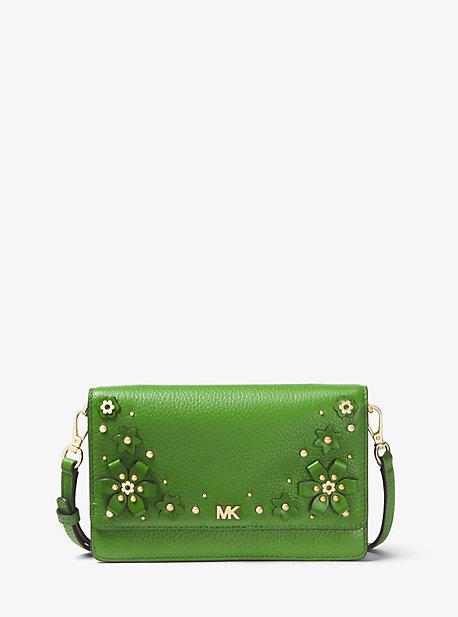 Michael Michael Kors Mercer Floral Embellished Pebbled Leather Smartphone Crossbody