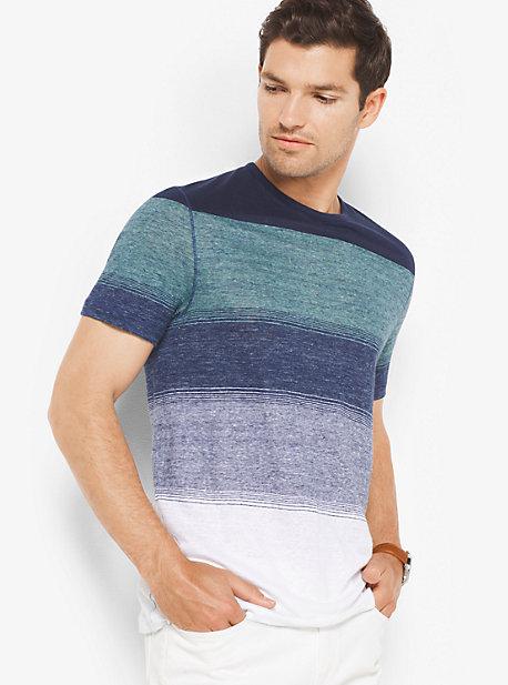 Michael Kors Mens Space-dyed Color-block Linen T-shirt