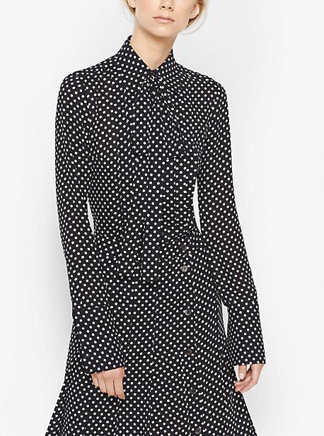 Michael Kors Collection Polka Dot Silk Tie-neck Blouse
