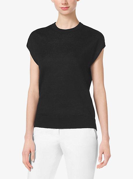 Michael Kors Collection Cap-sleeve Linen Crewneck Top
