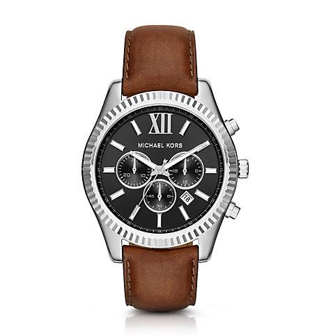Michael Kors Lexington Silver-tone And Leather Watch