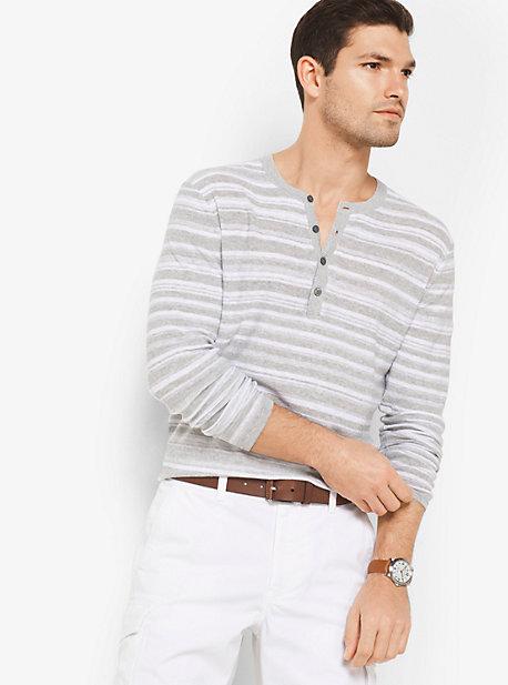 Michael Kors Mens Striped Linen And Cotton Henley