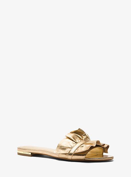 Michael Michael Kors Bella Ruffled Metallic Leather Slide