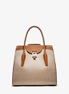 Michael Kors Collection Bancroft Large Calf Leather And Linen Satchel