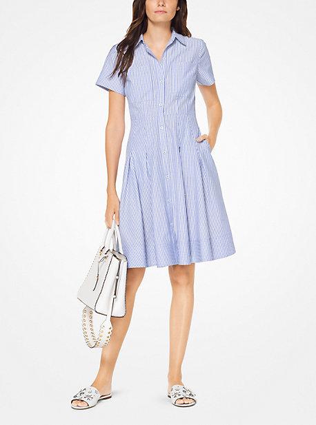Michael Michael Kors Striped Cotton Pleated Shirtdress